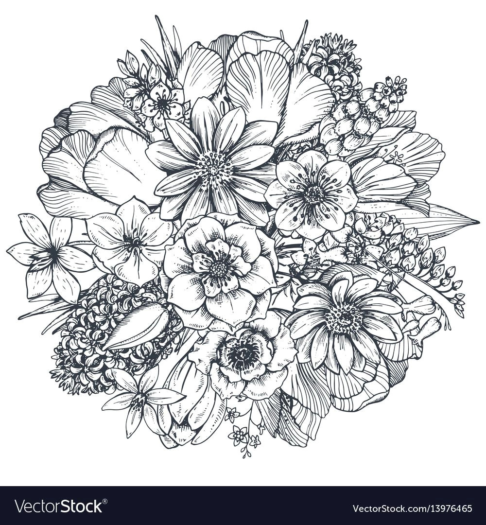 Drawings Of Flowers Pdf Floral Composition Bouquet with Hand Drawn Spring Flowers and