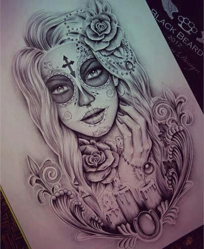 Drawings Of Girl Tattoo Pin by Megan Bennett On Tattoos Tattoos Skull Tattoos Sugar