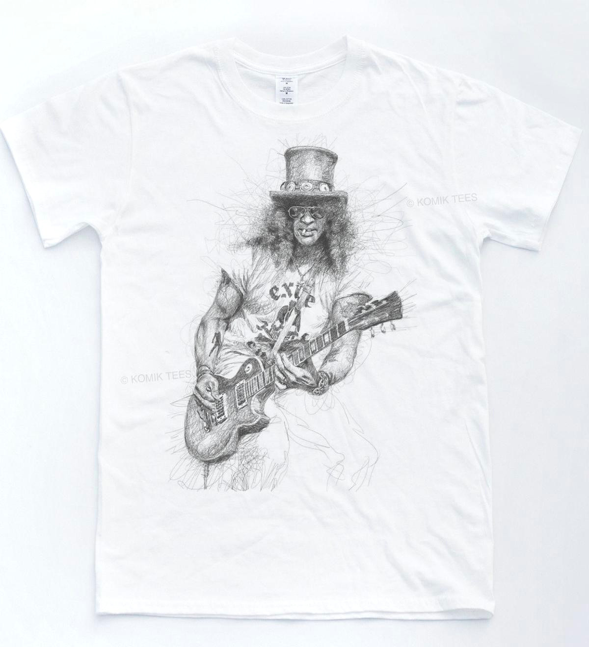 Drawings Of Guns and Flowers Slash Sketch T Shirt Rock Music Guns Velvet Roses Tee Indie Music