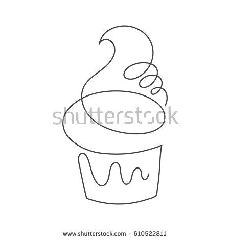 Drawings Of Hands for Sale Continuous Line Cupcake isolated On White Background Vector
