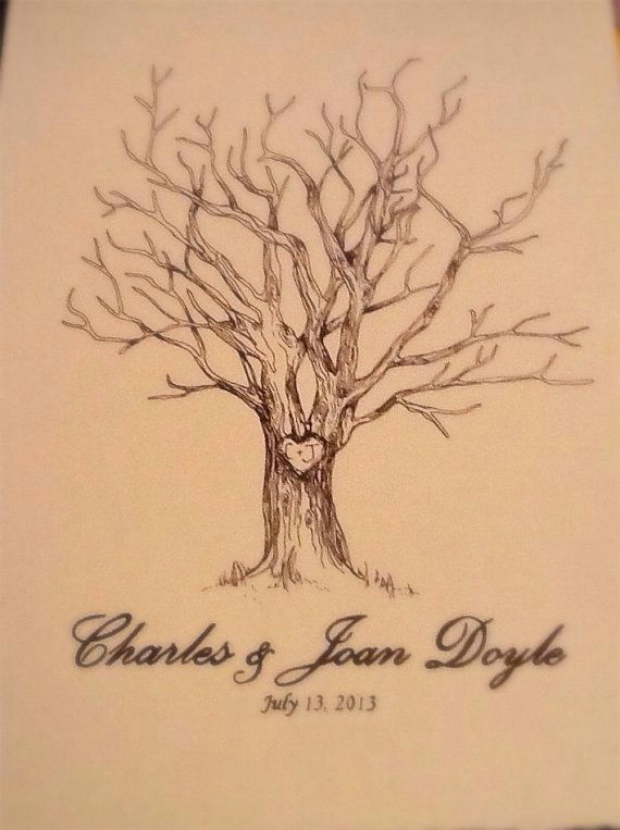 Drawings Of Hands for Sale Sale 11×14 Hand Drawn Fingerprint Family Guest Trees Wedding Nursery