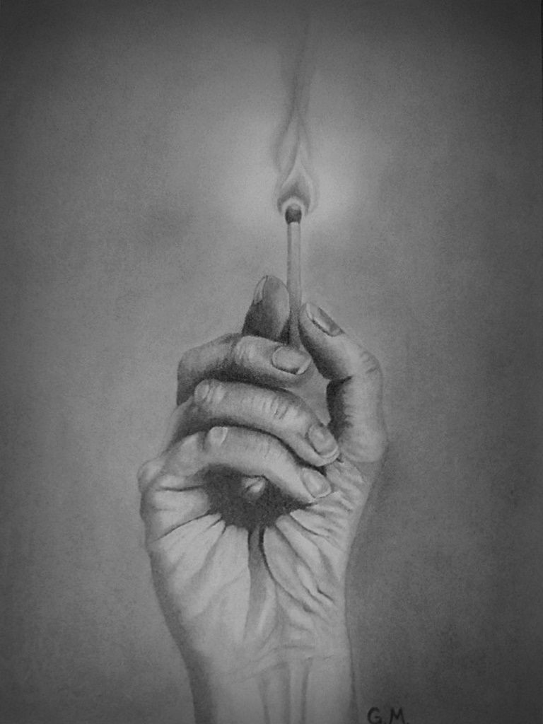 Drawings Of Hands Holding A Pencil Pencil Drawing Of A Hand Holding A Lit Match Freehand Based On A