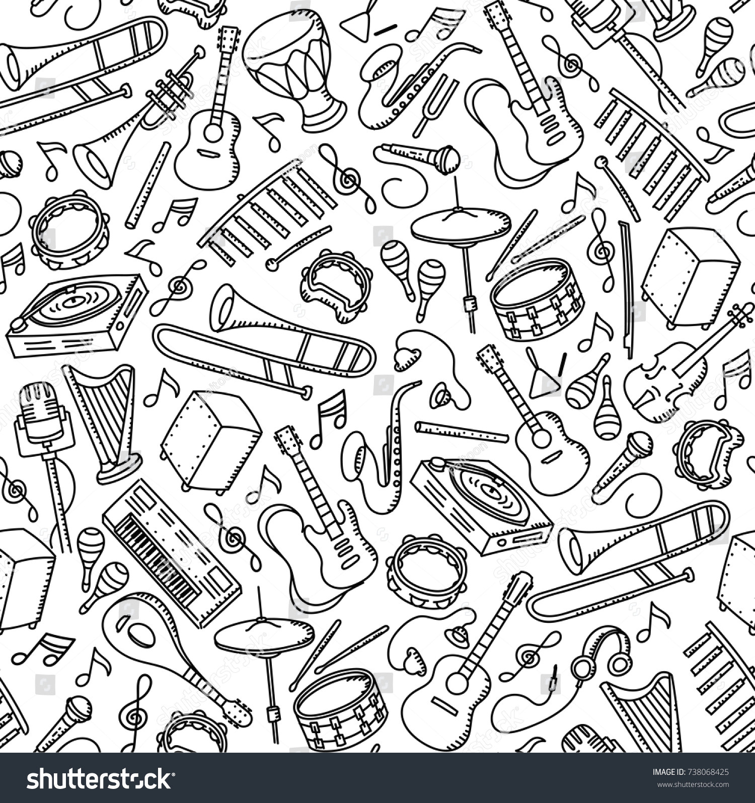 Drawings Of Hands Playing Instruments Seamless Pattern Background Musical Instrument Kids Hand Drawing Set