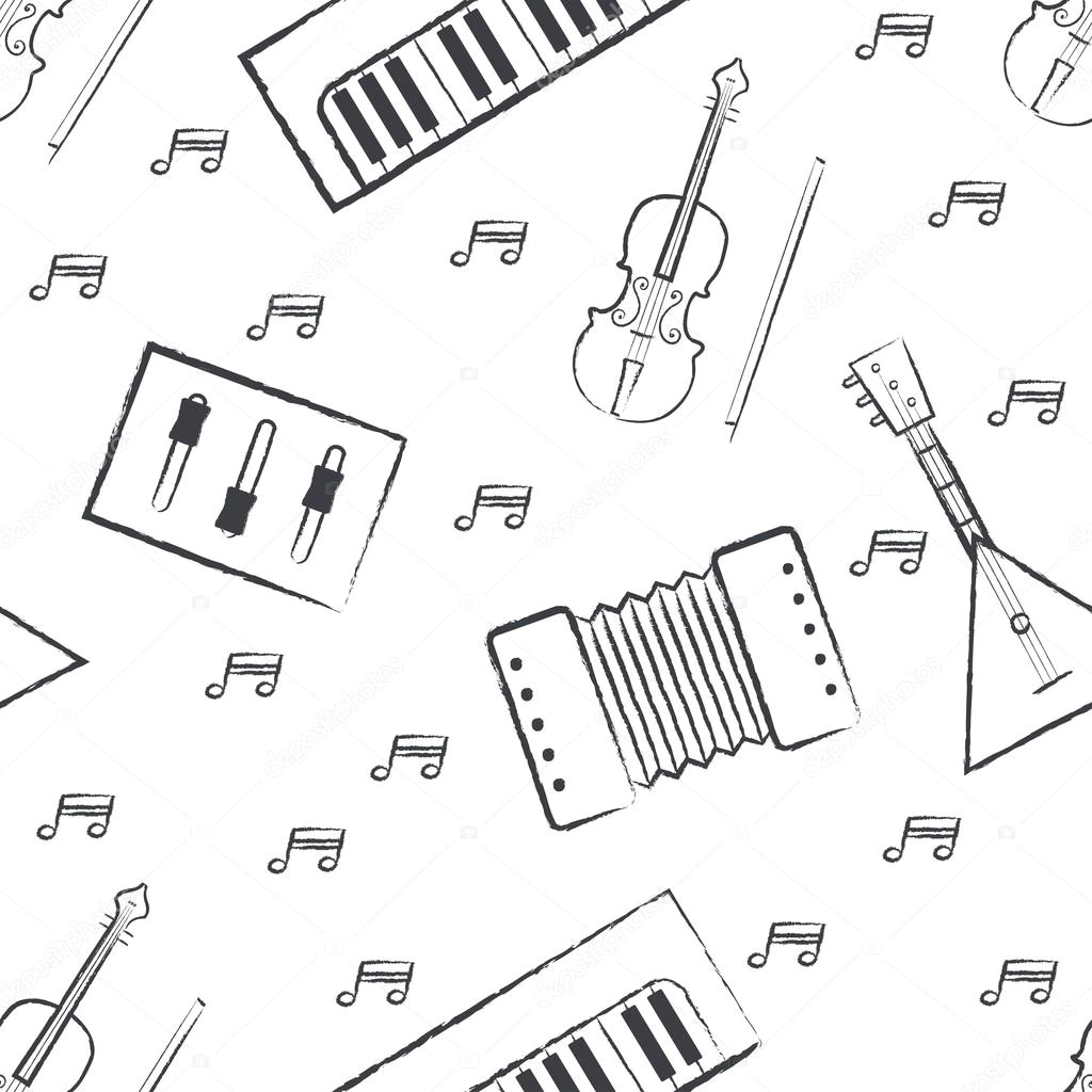 Drawings Of Hands Playing Instruments Seamless Pattern Dark Grey Childrens Crayon Drawings On White