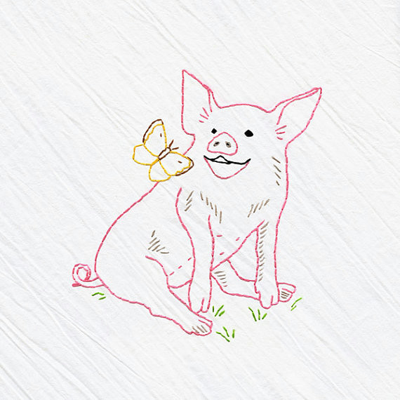 Drawings Of Hands Sewing Pig Tea towel Embroidery Kit Pink Pig Pig Sewing Kit Beginner
