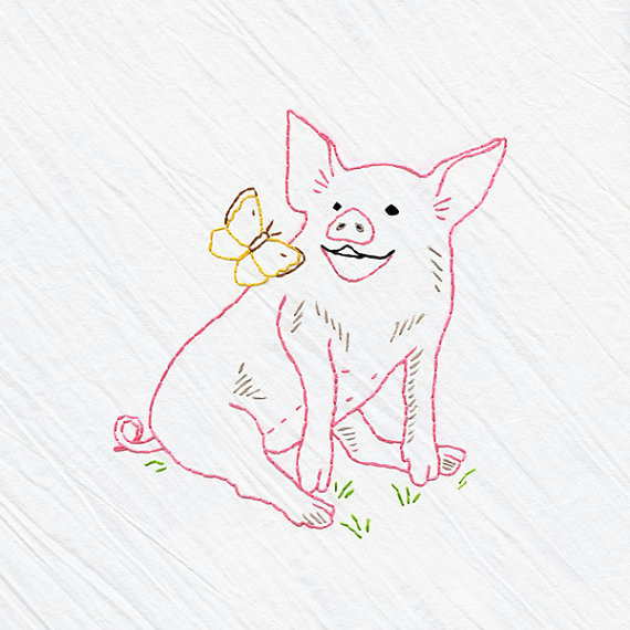 Drawings Of Hands Sewing Pig Tea towel Embroidery Kit Pink Pig Pig Sewing Kit Beginner