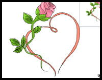 Drawings Of Hearts and Roses Step by Step How to Draw Hearts with Roses Vines with Easy Step by Step