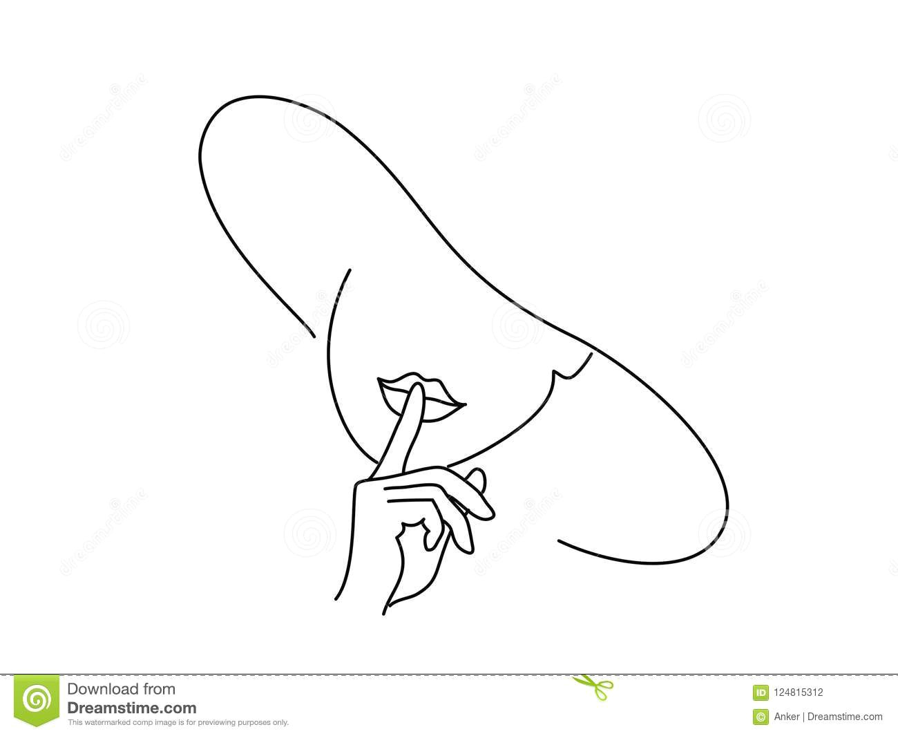 Drawings Of Ladies Hands Line Drawing Art Woman Face with Hand Stock Vector Illustration