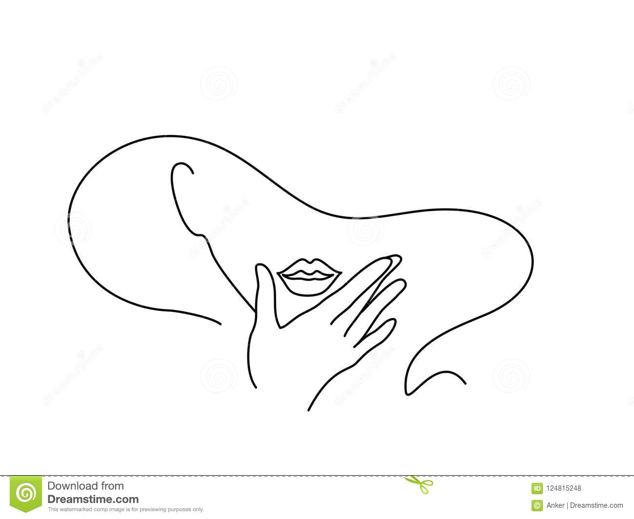 Drawings Of Ladies Hands Line Drawing Art Woman Face with Hand Stock Vector Illustration