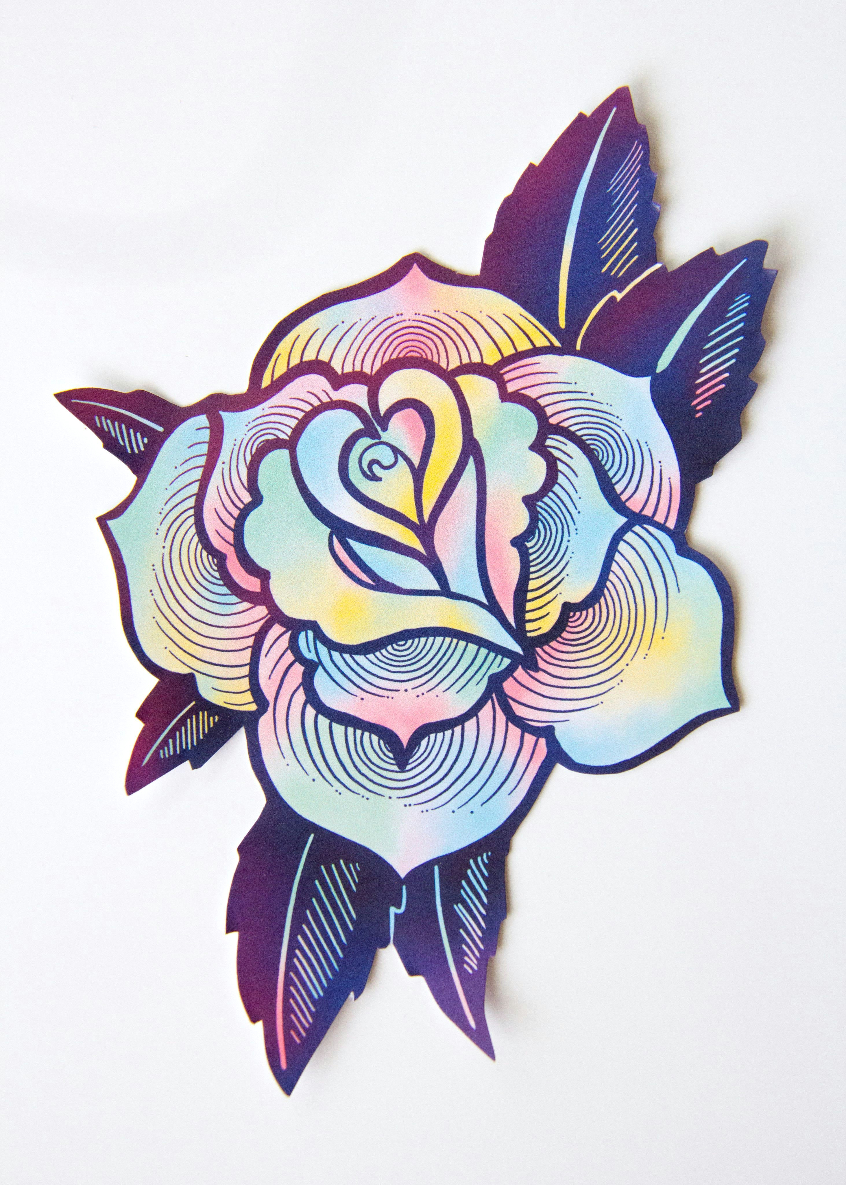 Drawings Of Purple Roses Large Psychedelic Tattoo Rose Sticker Ink Addict Psychedelic