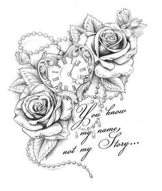 Drawings Of Roses and Hearts and Wings Flowers Clock Adult Coloring Book Image Tattoo Tattoos Tattoo