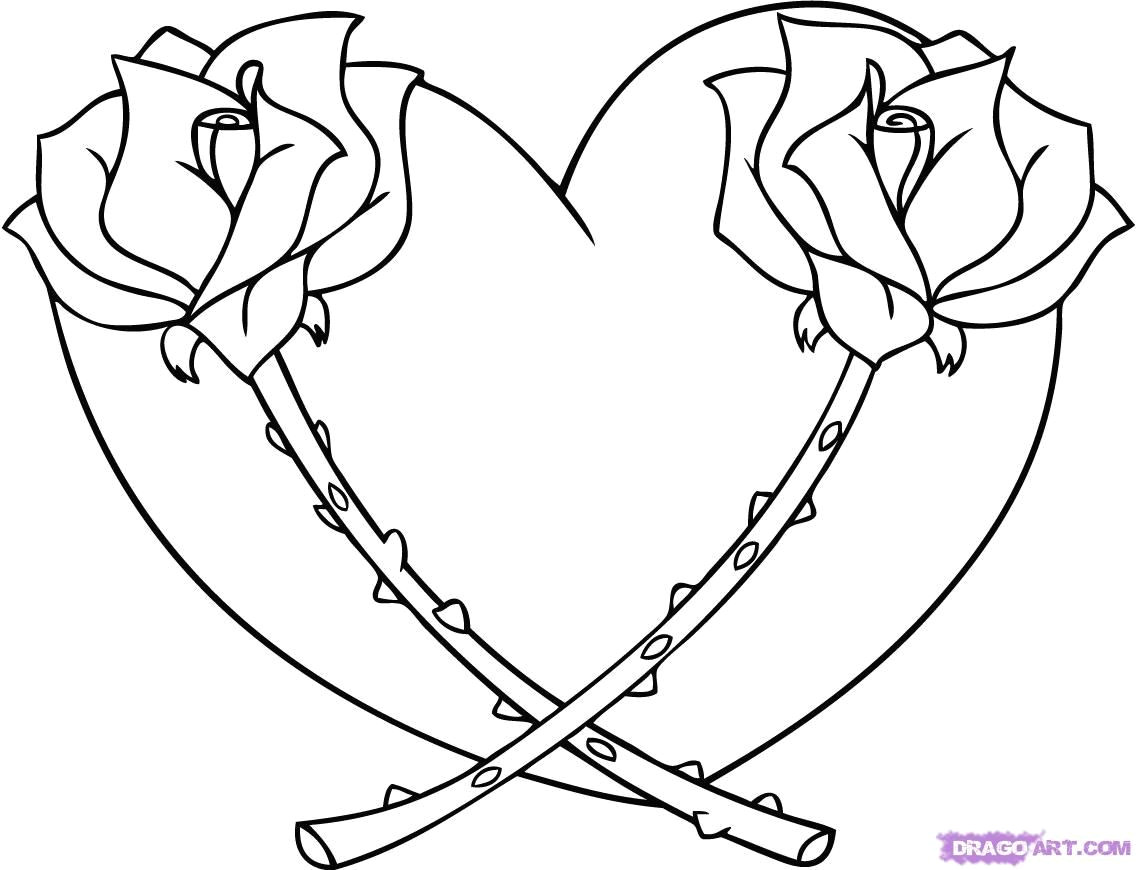 Drawings Of Roses and Hearts and Wings Heart Coloring Pages How to Draw A Heart with A Rose Step by Step