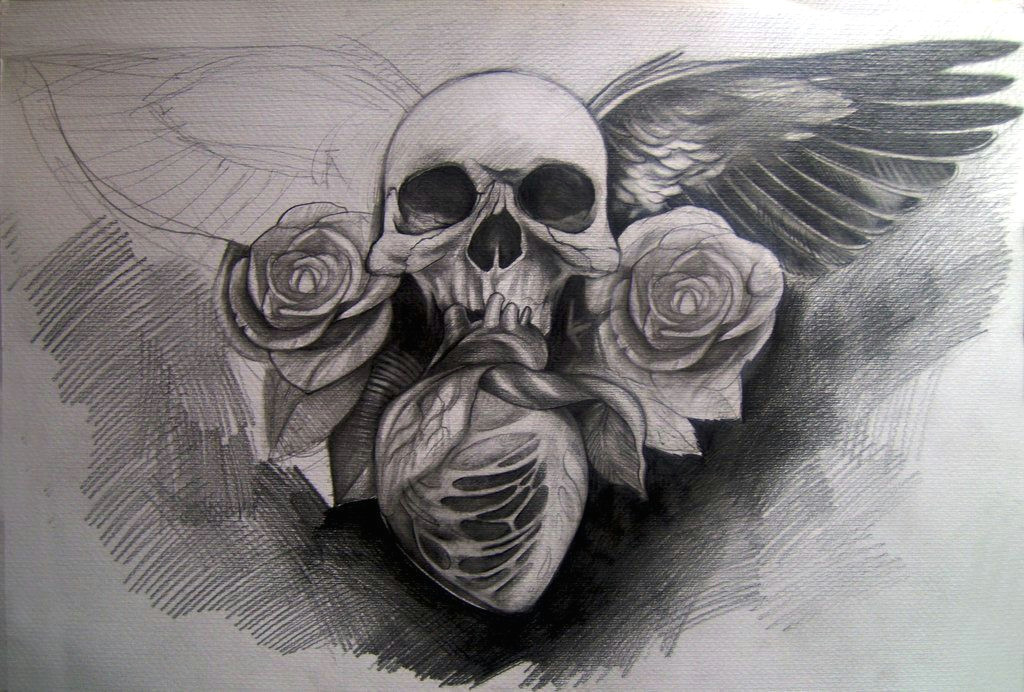 Drawings Of Roses and Hearts and Wings Skull Wings Roses and Heart by Silviachan92 Deviantart Com On
