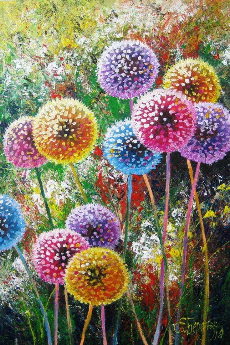 Drawings Of Summer Flowers Dandelion Flower Painting Acrylic Canvases From Artists for Sale