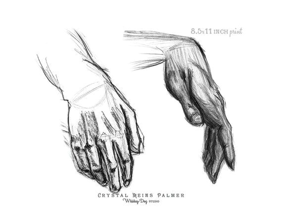 Drawings Of Two Hands Charcoal Pencil Drawing Of Two Hands 5×7 Inch by Whiskeydogstudio