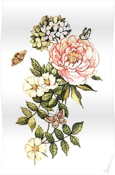 Drawings Of Vintage Flowers Watercolor Vintage Floral Motifs Poster by Anna Yudina Products