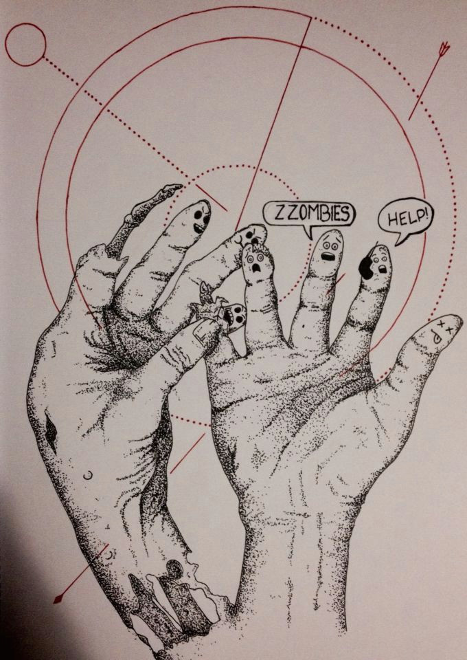 Drawings Of Zombie Hands Funny Zombies Hands Dotwork Geometric Pen Arm Tattoo