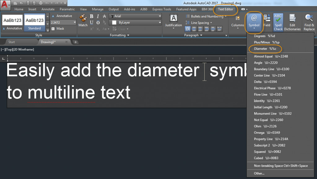 Easy 2d Drawings Adding the Diameter Symbol to Your Autocad Drawings Autocad Blog