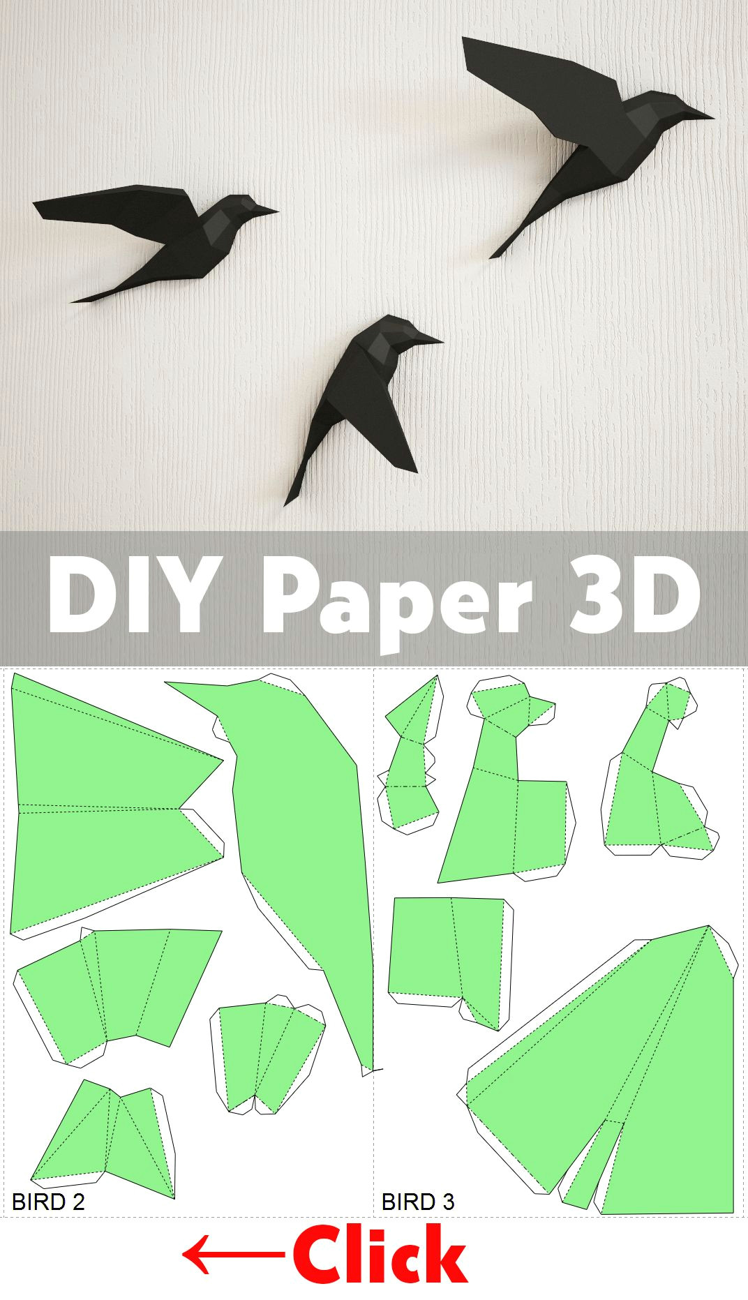 Easy 3d Drawings On Paper Step by Step Diy Paper Birds On Wall 3d Papercraft Easy Paper Model Sculpture