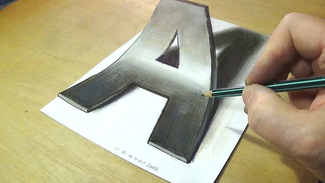 Easy 3d Drawings On Paper Step by Step How to Draw 3d Letter A Drawing Letter A with Pencil