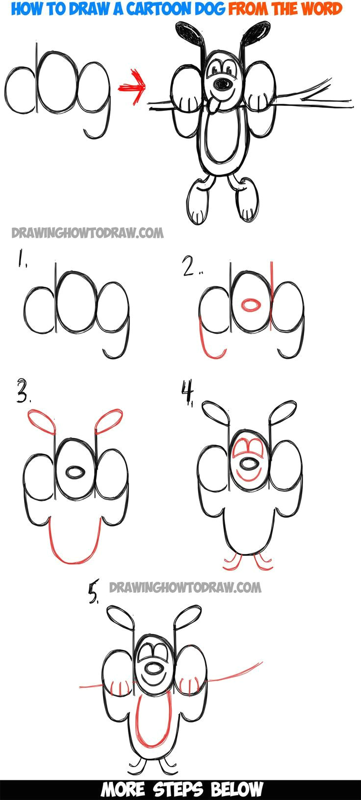 Easy Cartoon Drawing Of A Dog How to Draw A Cartoon Dog Hanging Out From the Word Dog Easy