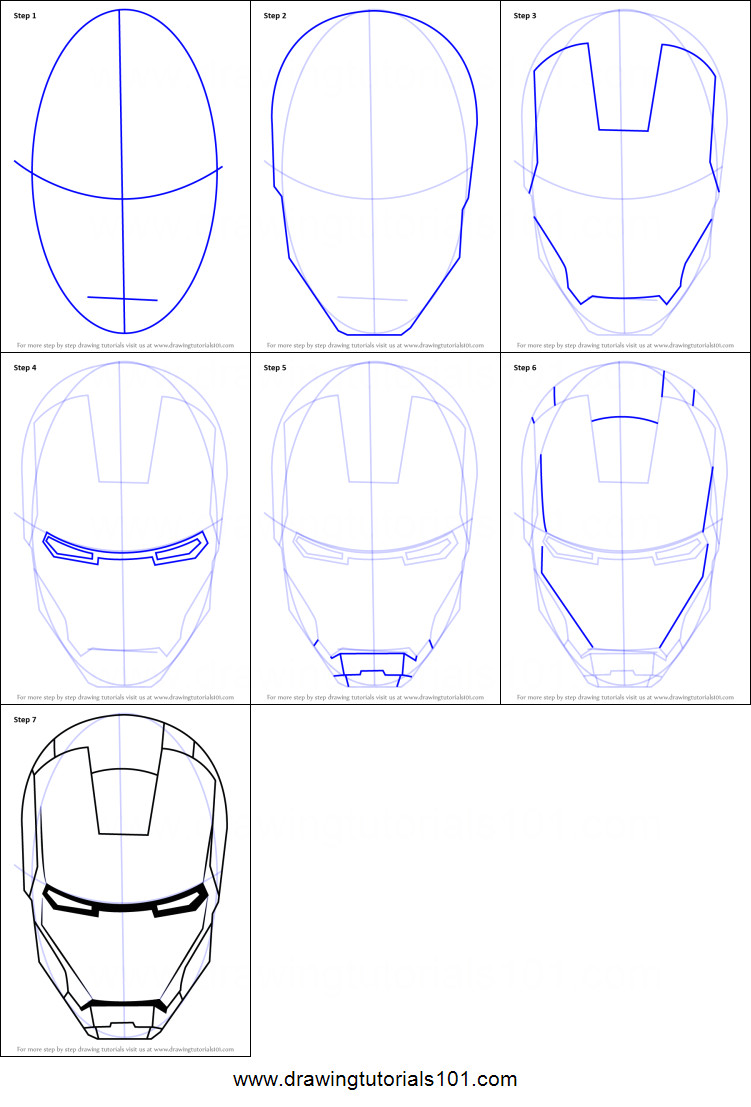 Easy Drawing Iron Man How to Draw Iron Man S Helmet Printable Step by Step Drawing Sheet