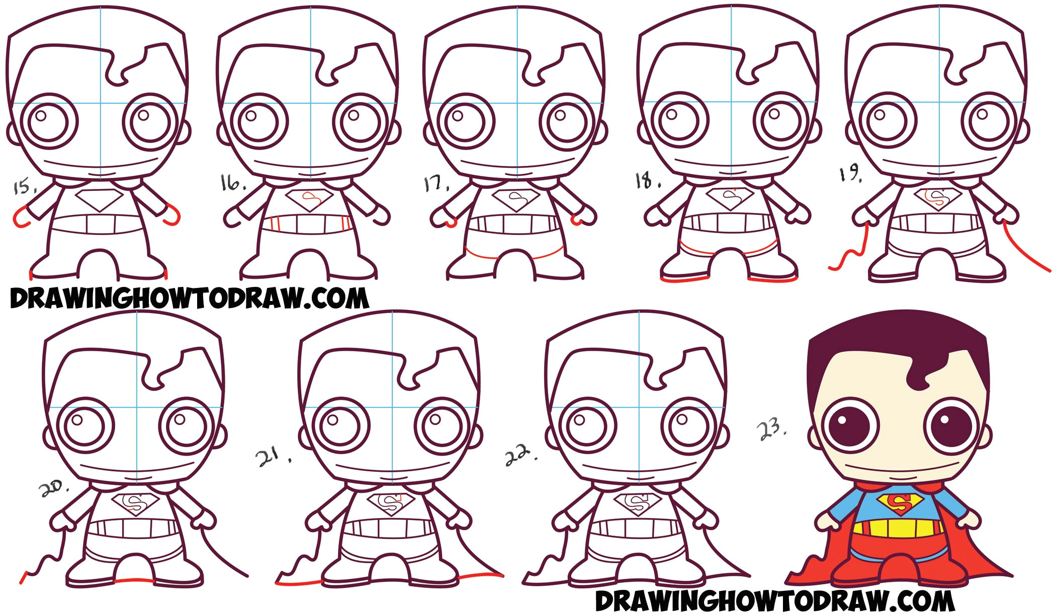 Easy Drawing Komiks How to Draw Cute Chibi Superman From Dc Comics In Easy Step by Step