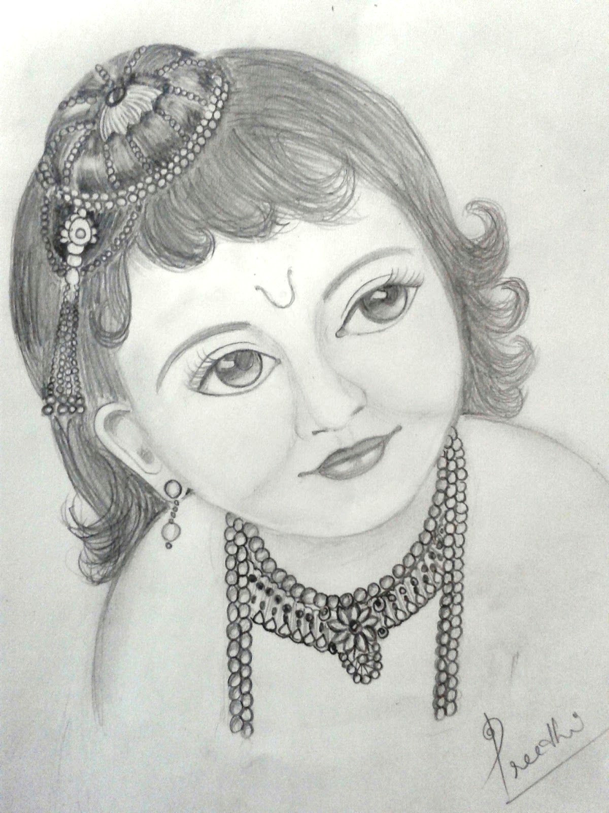 Easy Drawing Lord Krishna A Pencil Sketch Of Little Krishna Pencil Art Pencil Drawings