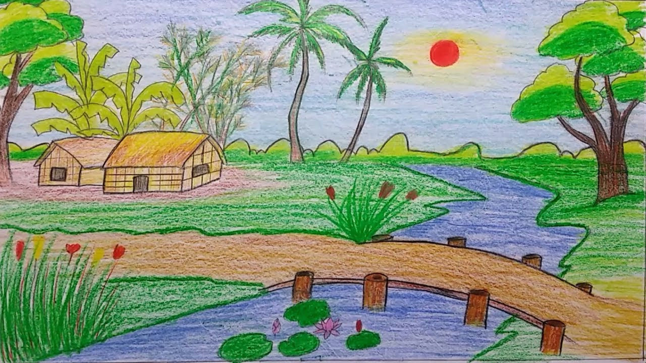 Easy Drawing Natural Scenery Nature Sketch for Kids at Paintingvalley Com Explore Collection Of