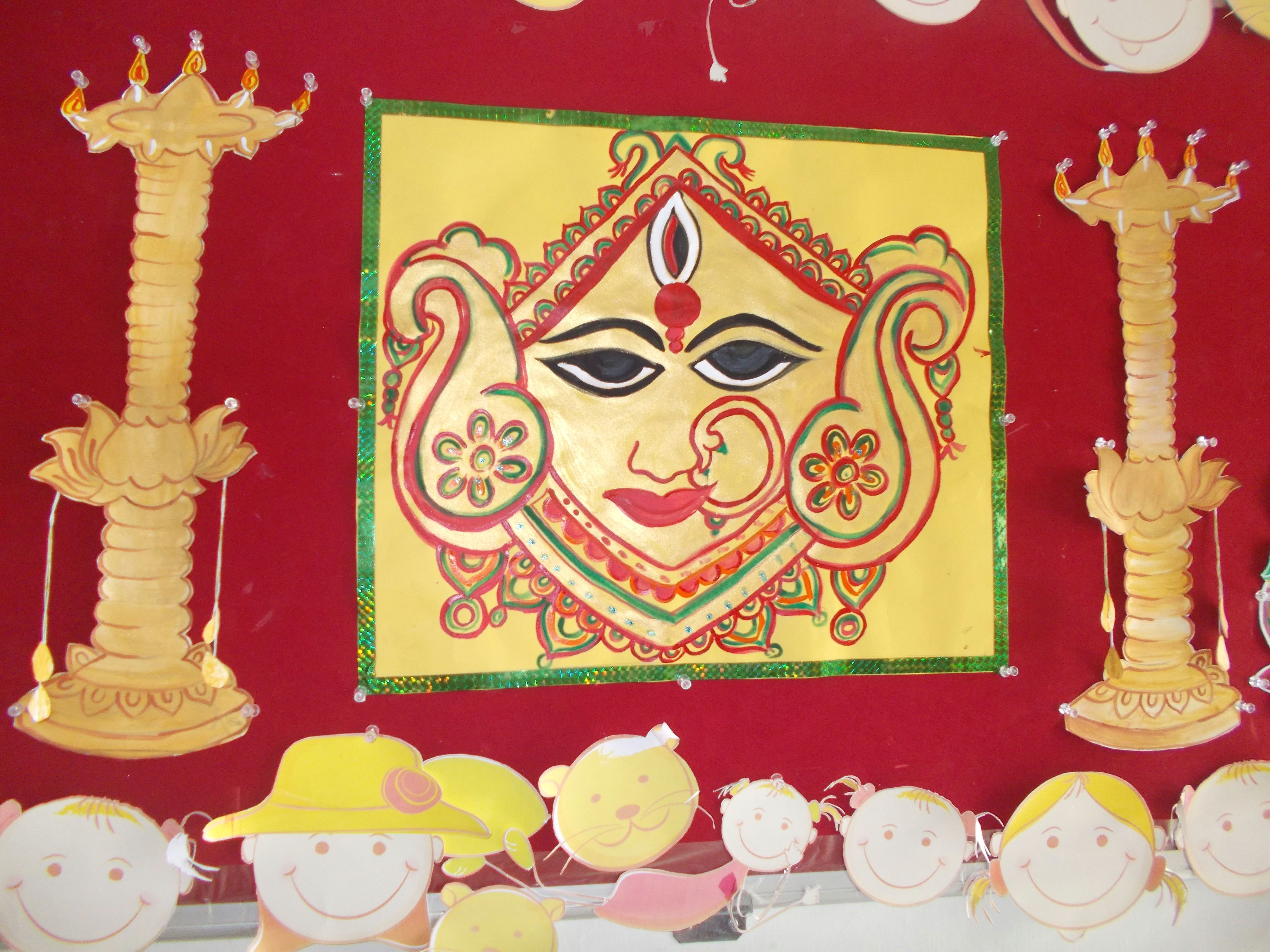 Easy Drawing Of Navratri Durga Navratri Decoration Preschool Decoration School