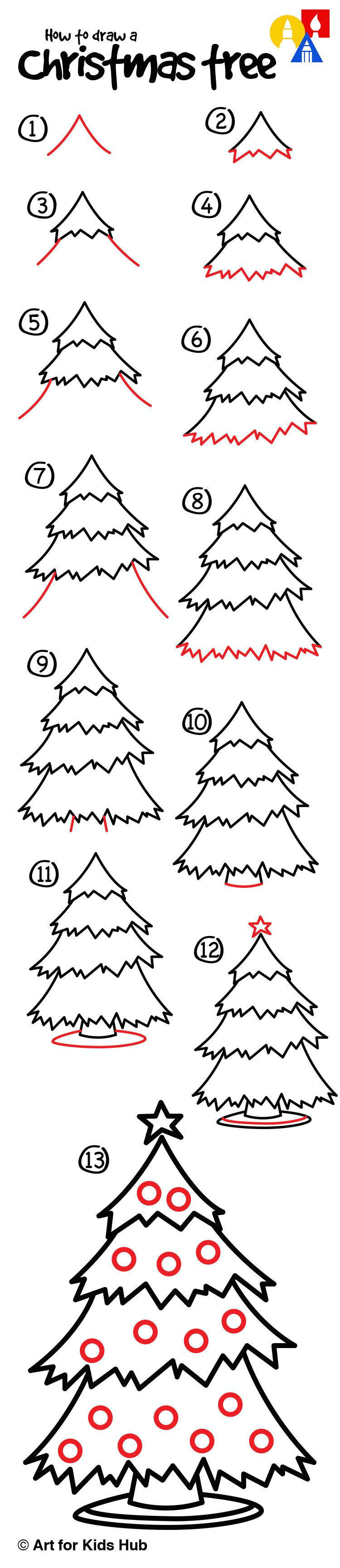 Easy Drawing Of Xmas Tree How to Draw A Christmas Tree Art for Kids Hub Christmas Winter