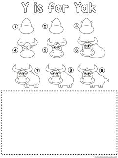 Easy Drawing Of Yak Yak Drawing Tutorial Printable Y is for Pinterest Drawings