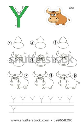 Easy Drawing Of Yak Zoo Alphabet Complete Learn Handwriting Drawing Stock Vector