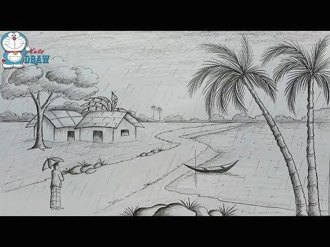 Easy Drawing Rainy Season How to Draw Scenery Of Rainy Season by Pencil Sketch Step by Step