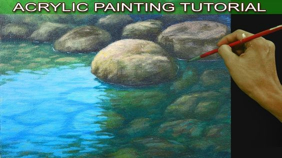 Easy Drawing Underwater How to Paint Shallow River with Reflections and Underwater Rocks In