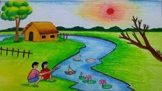Easy Drawing Village Scene 161 Best Drawing for Kids Images