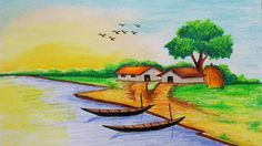 Easy Drawing Village Scene 59 Best Landscapes Images Scenery Oil Pastels Colors