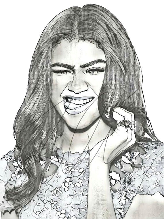 Easy Drawing Zendaya Selena Gomez Drawing Sketch Print Wall Art Illustration Celebrity