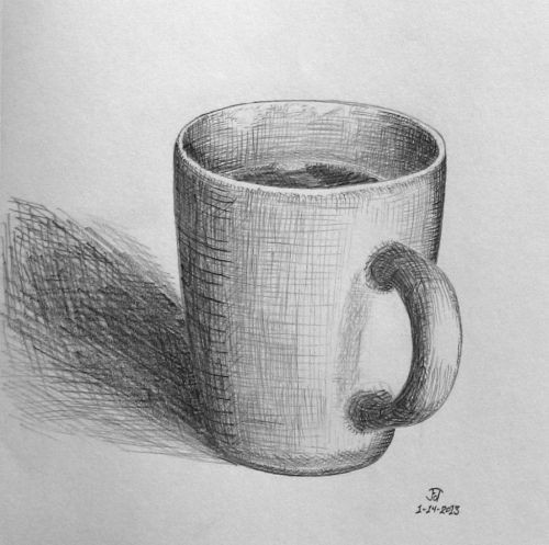 Easy Drawings Coffee Well Shaded Cup Good Shadow and Lovely Cross Hatching Outline