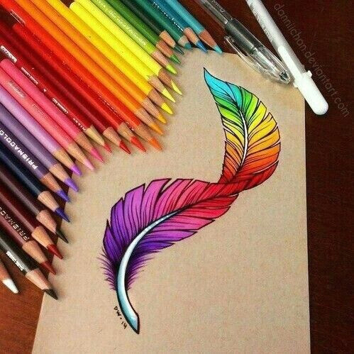 Easy Drawings Colourful A Colourful Feather is the Best Kind Of Feather Drawings