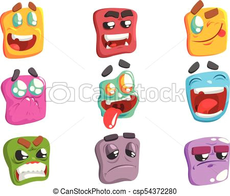 Easy Drawings Emoji Square Face Colorful Emoji Set Od isolated Icons On White Background