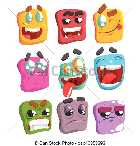 Easy Drawings Emoji Square Face Colorful Emoji Set Od isolated Icons On White Background