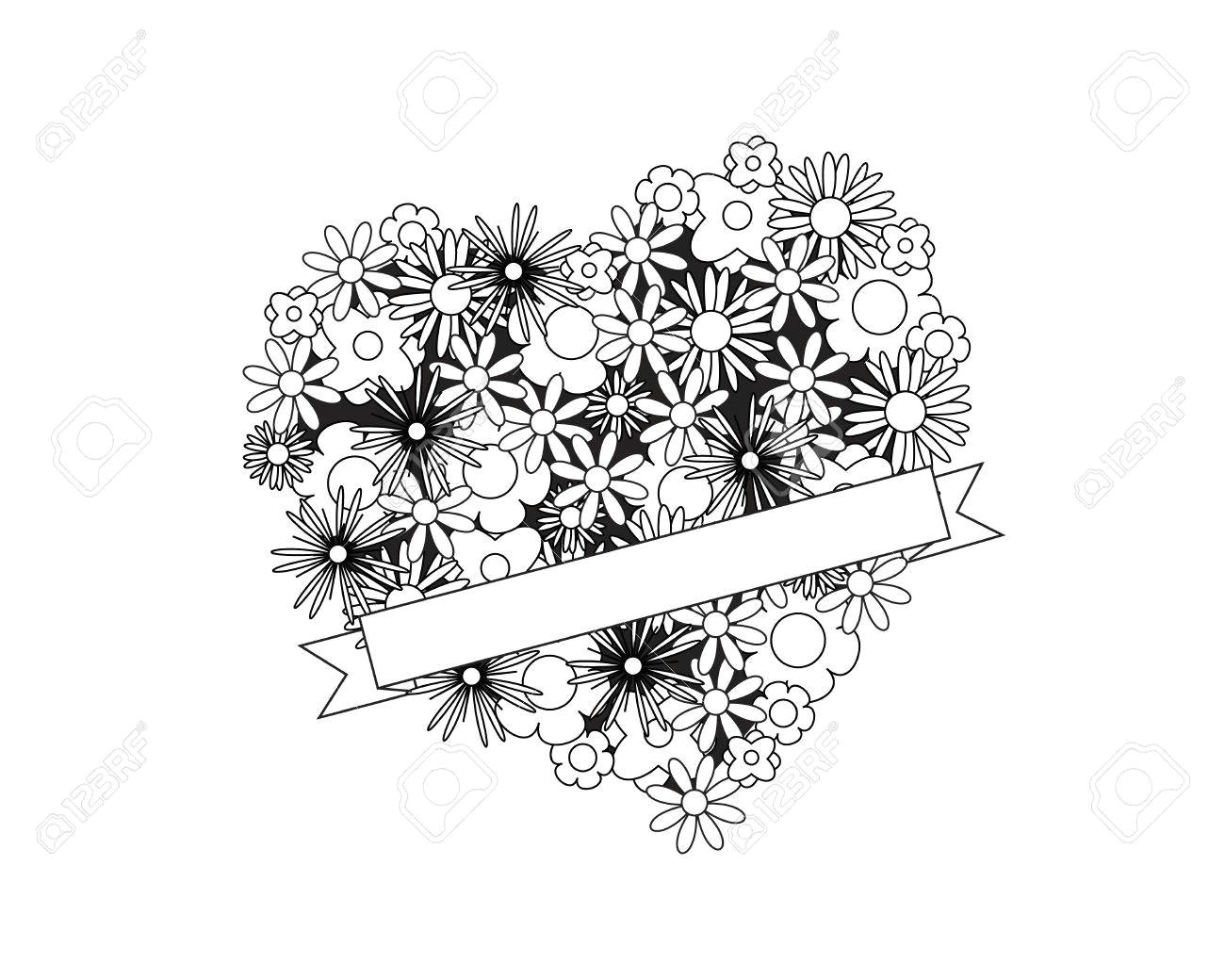 Easy Drawings for Adults Coloring Page for Adult Od Kids Simple Floral Heart with Ribbon