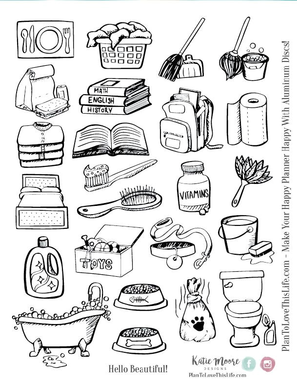 Easy Drawings for Journals Hand Drawn Chore Icons Printable Plan to Love This Life Bullet
