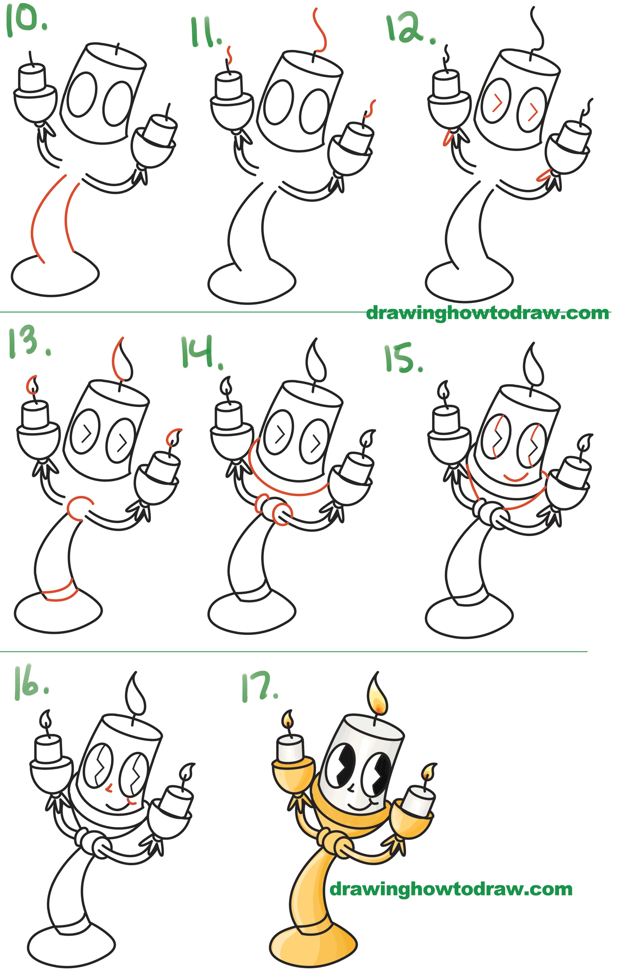 Easy Drawings for Kid Beginners How to Draw Lumiere Cute Kawaii Chibi From Beauty and the Beast