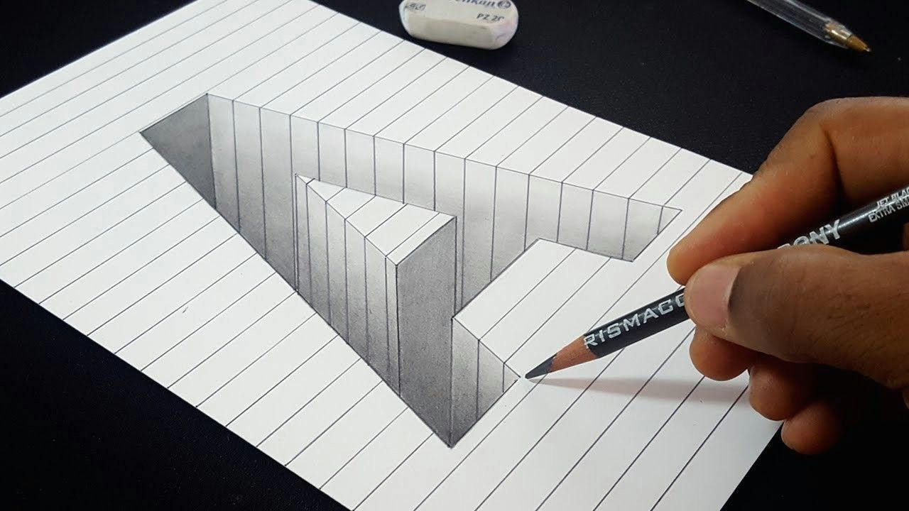 Easy Drawings In 3d Easy Drawing How to Draw 3d Hole Letter A Shape In Line Paper 3d