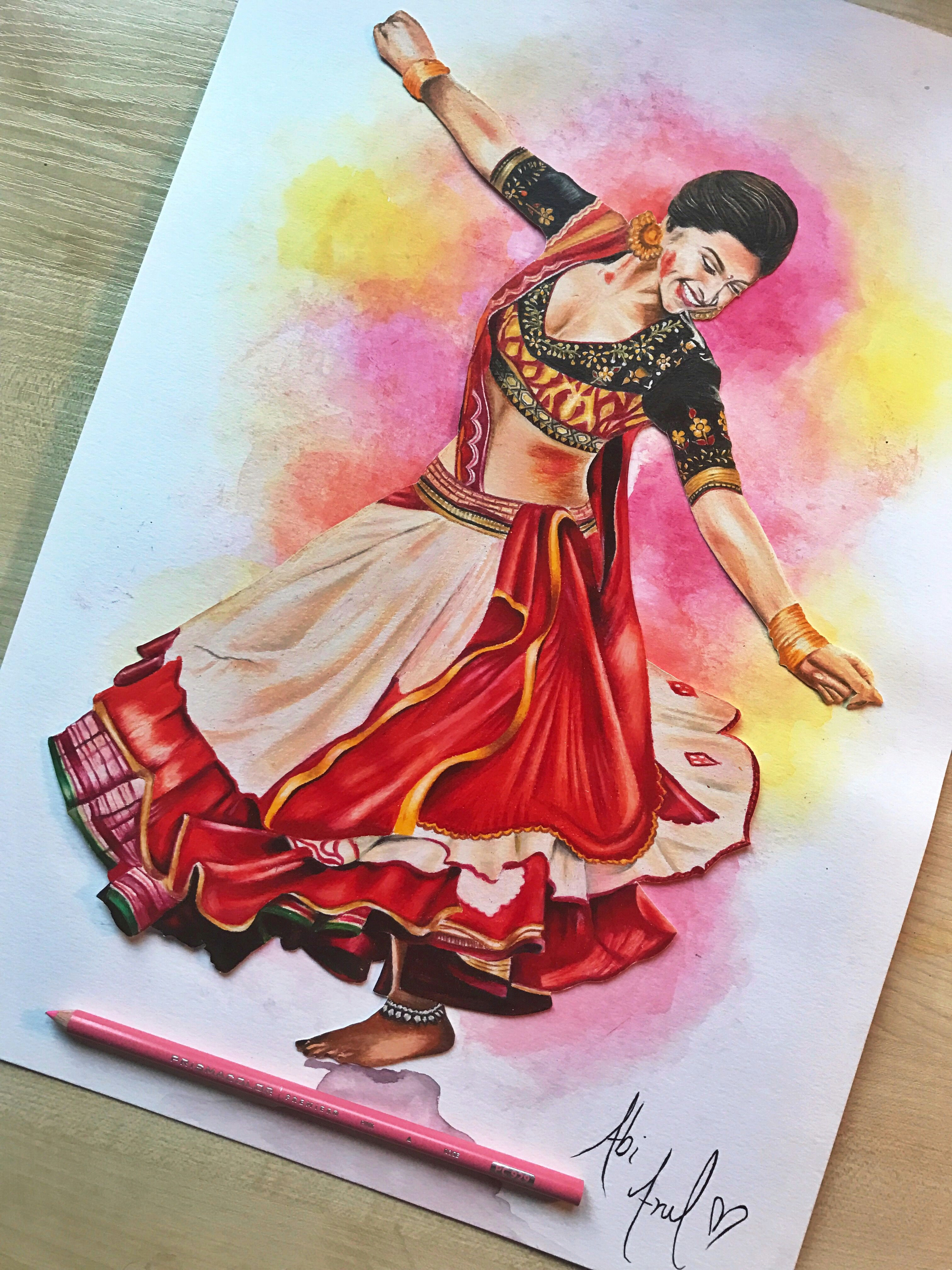 Easy Drawings Of Navratri Deepika Padukone Ram Leela Drawing Prismacolors Colouring Pencils