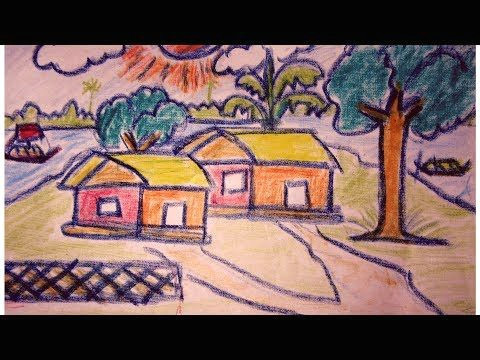 Easy Drawings Of Village How to Draw A Village Scenery Very Easy Way to Drawing Cool