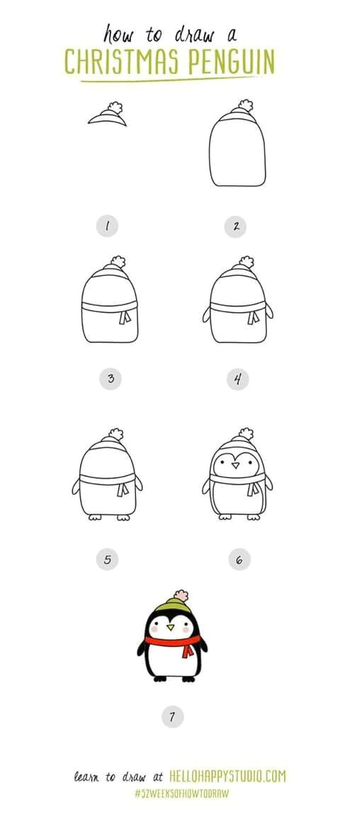 Easy Drawings Of Xmas Draw A Penguin Jahreszeiten Pinterest Christmas Drawings Und