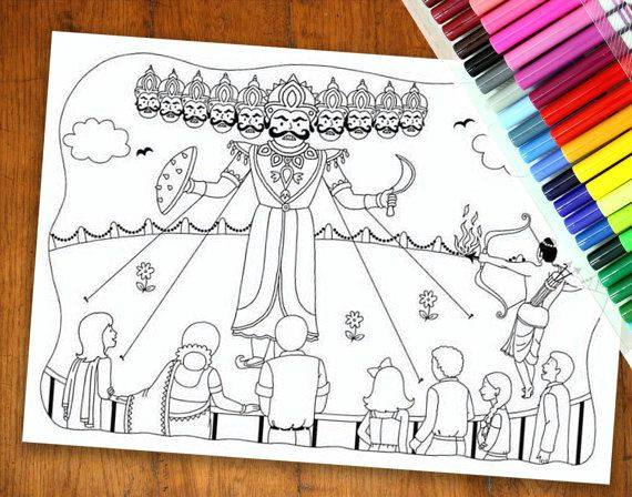 Easy Drawings Related to Diwali Dussehra Colouring Page Diwali Colouring Page by Yellowdoodleshop
